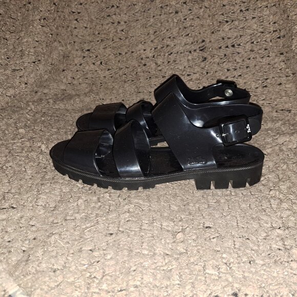 Y2K Vintage JUJU Jelly Shoe-Ankle Strap-Black Jelly-Chunky Heel-Sz 7UK/8US-NM - Picture 2 of 8